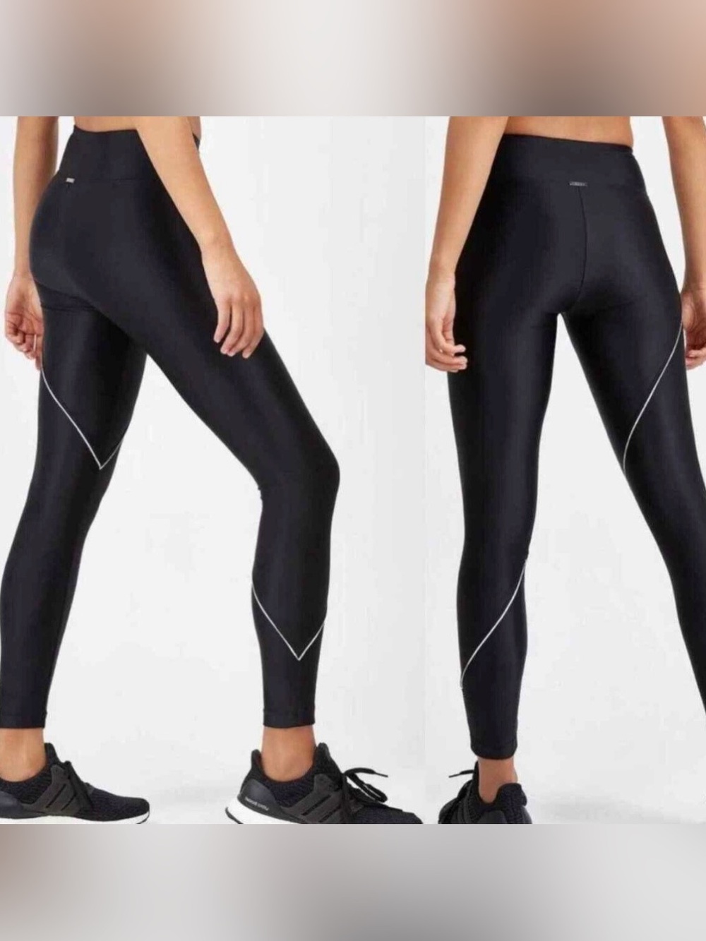 Koral Activewear black shiny ankle length leggings with pink piping size XS